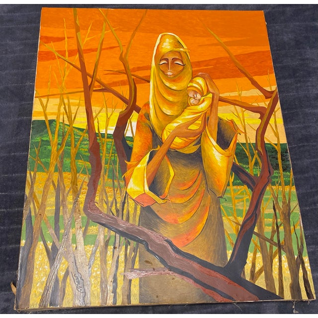 1971 "Mother Morning" Madonna & Child Painting by Rhoda Swaffer Earth Tones Tags For Sale - Image 10 of 12
