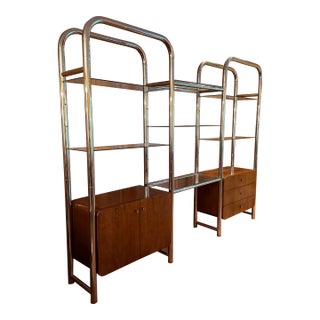Founders Walnut, Chrome and Glass Shelving Unit, Jack Cartwright For Sale