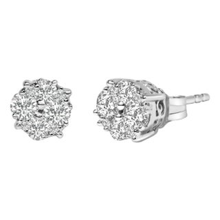 .925 Sterling Silver 1/2 cttw Prong Set Round-Cut Diamond Cluster Stud Earring (I-J Color, I2-I3 Clarity) For Sale