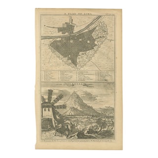 Antique Plan of Lima and View of Potosí from A. & J. Churchill, 1744 For Sale
