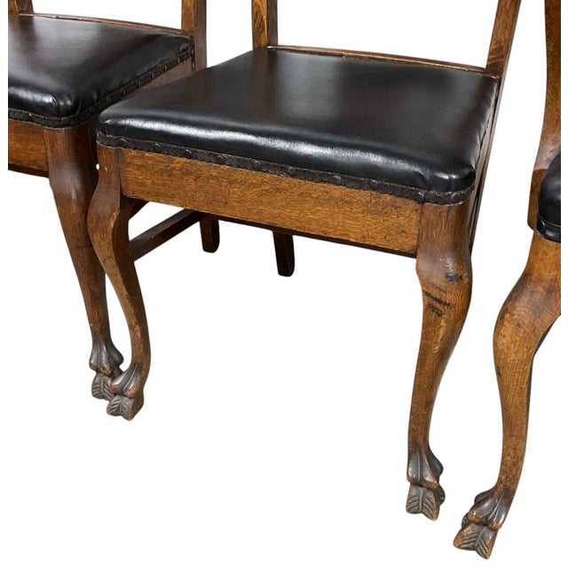 Late 19th Century Early 1900’s Stomps-Burkhardt Co, American Edwardian-Era /Tiger Oak / Leather Upholstery Dinning Chair Set of 6 For Sale - Image 5 of 12