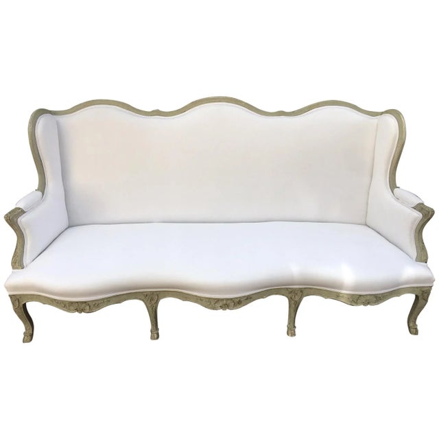 French Louis XVI Style Painted Settee or Sofa With Carving Detail, 19th Century For Sale - Image 13 of 13