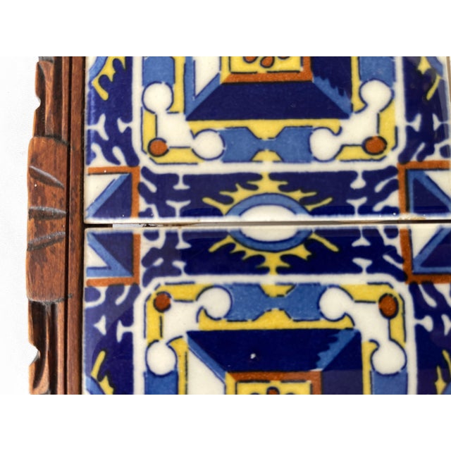 1950s 1950s Mexican Hand Carved Wood Frame Base Tile Trivet For Sale - Image 5 of 9