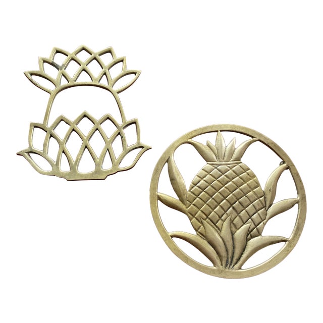 1970s Brass Pineapple Trivets - a Pair For Sale