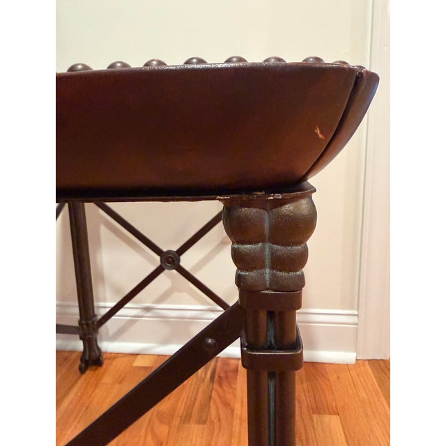 Maitland Smith Leather, Bronzed Wrought-Iron and Glass Side Table For Sale - Image 9 of 11