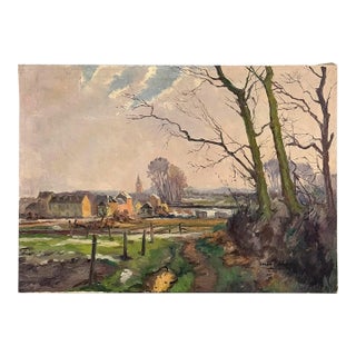 Antique Oil Painting on Canvas by Victor Fermans 'Winter Village Landscape' For Sale
