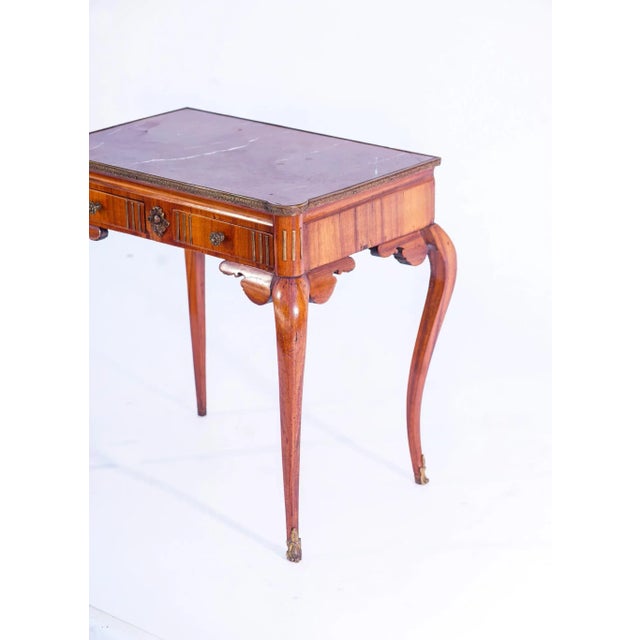 French 19th C. French Rouge Marble Top Table With Bronze Accents For Sale - Image 3 of 4