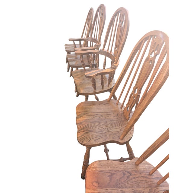 Vintage Solid Oak Bow-Back Windsor Dining Chairs - Set of 6 For Sale - Image 15 of 18