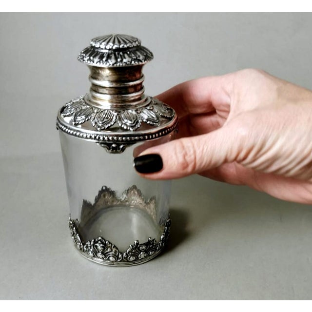 Antique Victorian Style Crystal and Silver-Tone Metal Toilet Bottle For Sale - Image 11 of 13