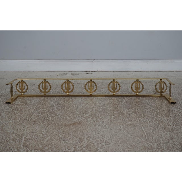 Vintage French Style Wreath & Lyre Brass Fireplace Fender For Sale - Image 9 of 9