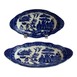 Pair of Small Blue Willow E B & J E L Oval Serving Dish Relish Dishes, Late 19th Century