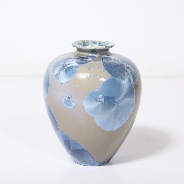Mid-Century Hand-Thrown Porcelain Crystalline Glaze Ceramic Vase by Sid Oakley For Sale - Image 11 of 15
