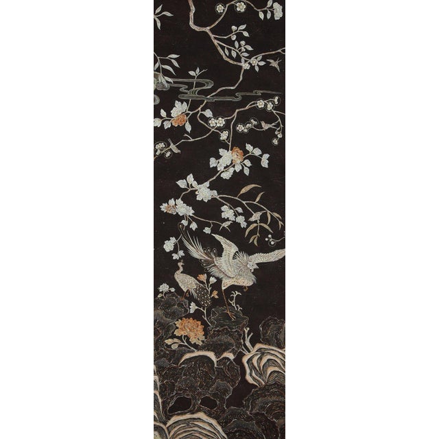Victorian W36'* H100"/Panel, Antique-Style Coromandel Black Chinoiserie Wallpaper For Sale - Image 3 of 10