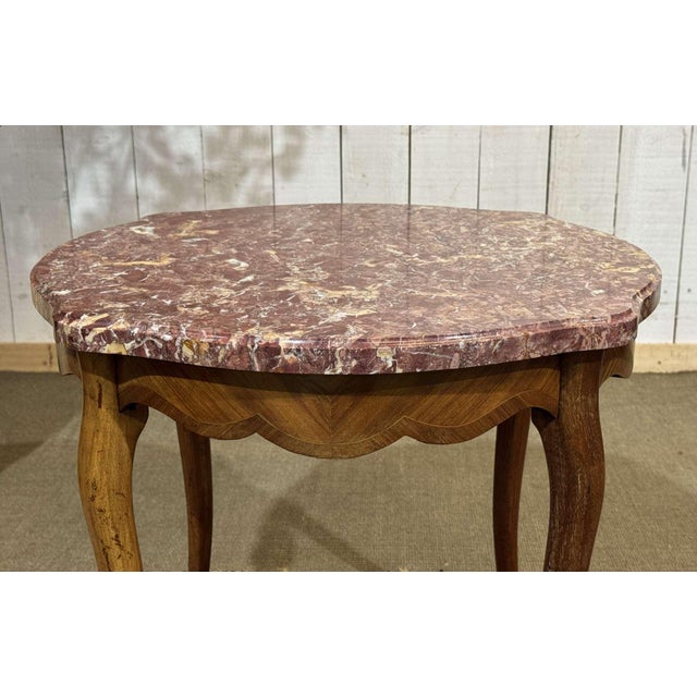 Wood 20th Century Louis XV Pedestal Table in Rosewood and Oak with Marble Top For Sale - Image 7 of 10