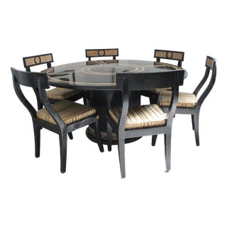 Maitland Smith Tessellated Marble and Brass Dining Set For Sale