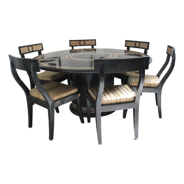 Maitland Smith Tessellated Marble and Brass Dining Set For Sale