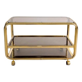 Mid-Century Modern Serving Trolley in Brass and Glass, Italy, 1970s For Sale
