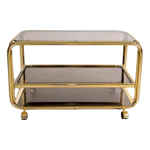 Mid-Century Modern Serving Trolley in Brass and Glass, Italy, 1970s For Sale
