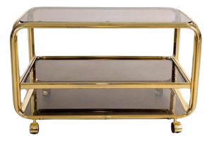 Mid-Century Modern Serving Trolley in Brass and Glass, Italy, 1970s
