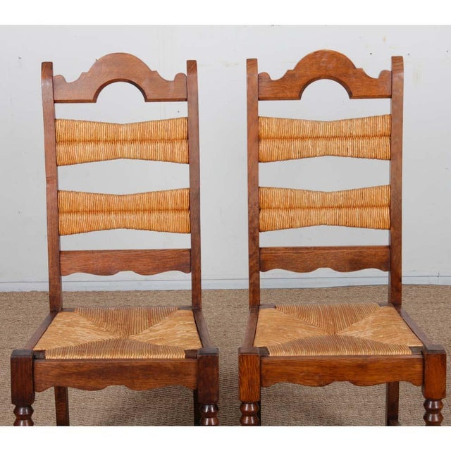Vintage Straw-Seated Chairs in Oak, 1940, Set of 6 For Sale - Image 9 of 10