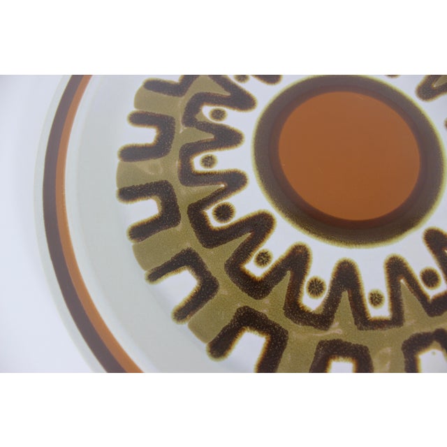 Mid 20th Century Modern Serving Platter Round Chop Plate Haniwa Stone Aztec Japan Stoneware Orange Brown Retro For Sale - Image 4 of 5