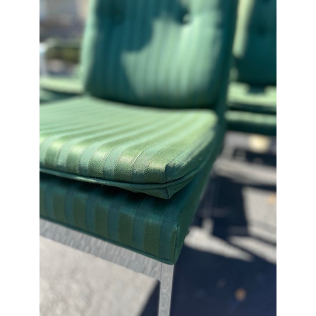 Metal Set of Six Mid Century Modern Dining Chairs With Pair of Armchairs | Chrome + Upholstery in the Style of Milo Baughman For Sale - Image 7 of 12
