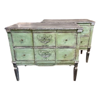Pair of German Hand-Painted Green Chests With a Neo-Classical Design For Sale