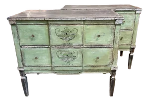Pair of German Hand-Painted Green Chests With a Neo-Classical Design