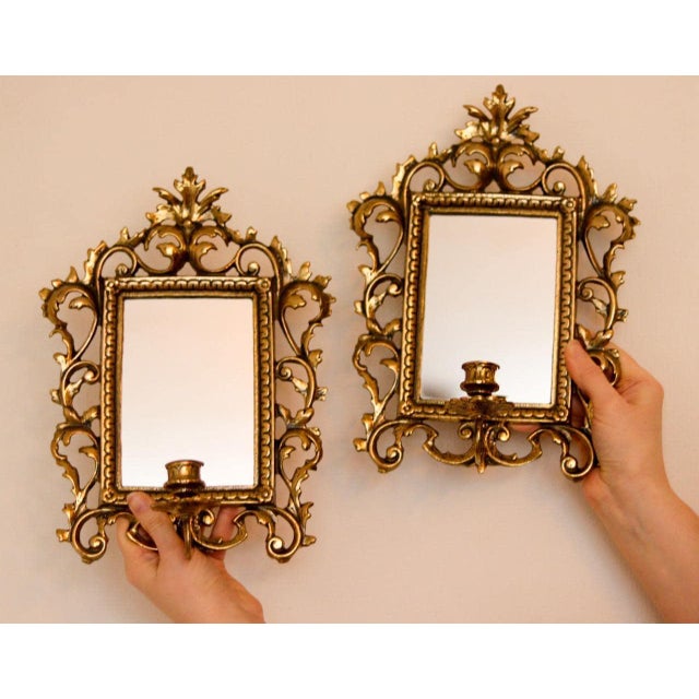 Metal Swedish Brass Sconces with Mirror, Set of 2 For Sale - Image 7 of 9