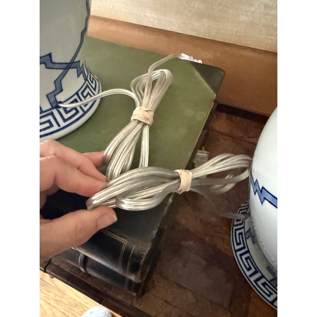 Chinoiserie Blue and White Ginger Jar Table Lamps | Coastal Decor - Pair of Two (2) For Sale - Image 11 of 12