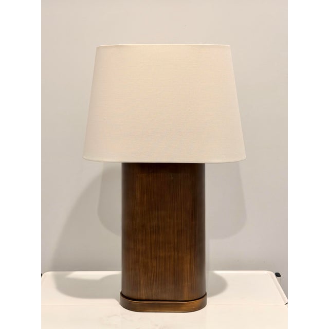 Linen Thomasville Contemporary Bronze Table Lamps With Linen Shades - a Pair For Sale - Image 8 of 9