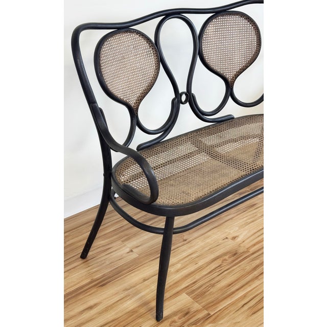 Black Vintage Bentwood Bench With Caned Seat For Sale - Image 8 of 15
