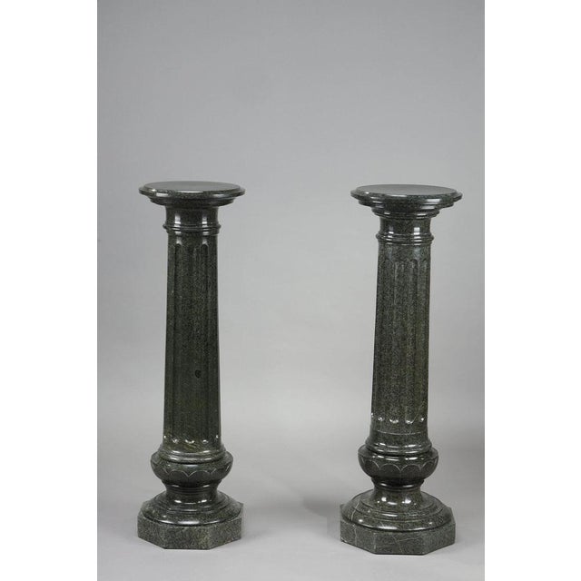 Late 19th Century Large Fluted Green Marble Columns, 1880, Set of 2 For Sale - Image 5 of 18