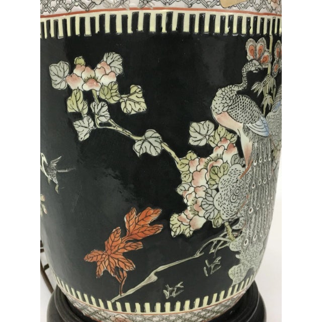 Asian Vintage Style Black Porcelain Phoenix Design Lamp For Sale - Image 3 of 4