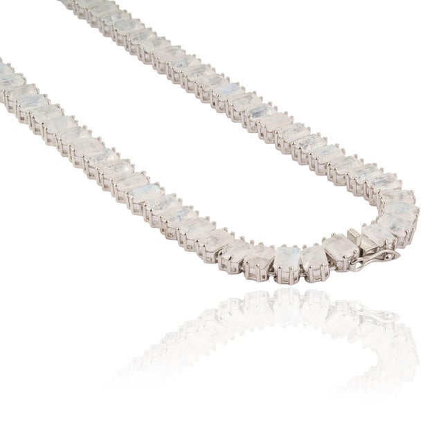 85.1 Ct Natural Moonstone Handcrafted Tennis Necklace With Drop Earrings Set - 3 Pieces For Sale - Image 9 of 15