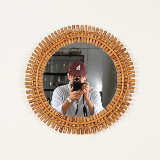 Round Mirror in Bamboo, Rattan and Woven Wicker by Franco Albini, Italy, 1960s For Sale - Image 6 of 10