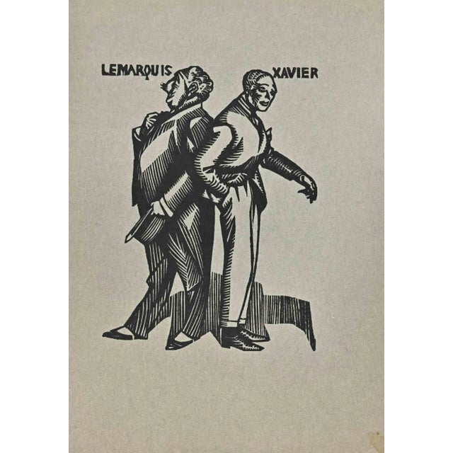 Les Deux Aristocraties is a vintage Woodcut Print realized by Hermann Paul (1864-1940). Good condition on a grey...