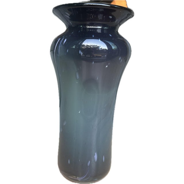 Blenko Large Murano Glass Vase 13x8” Opal and Blue For Sale - Image 4 of 5