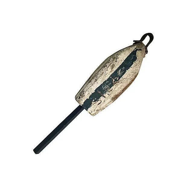 Wood Weathered Blue & White Wood Buoy For Sale - Image 7 of 7