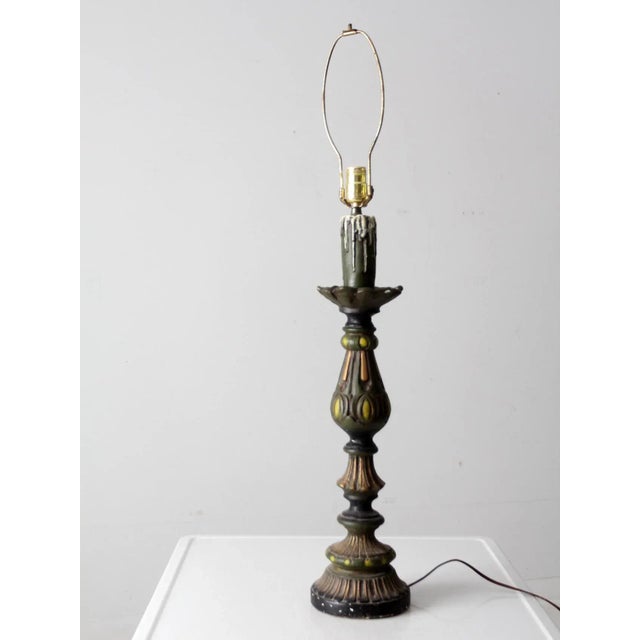 Olive Vintage Plaster Candlestick Table Lamp For Sale - Image 8 of 12