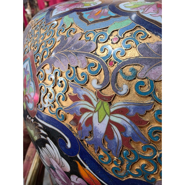 Large Chinese Cloisonné Enamel on Brass Floor Vase – 39 For Sale In Los Angeles - Image 6 of 10