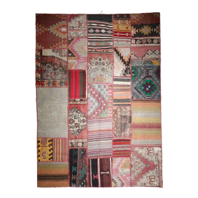Vintage Kilim Patchwork Rug – Colorful Statement Piece for Modern Homes -6' 7'' X 9' 10'' For Sale