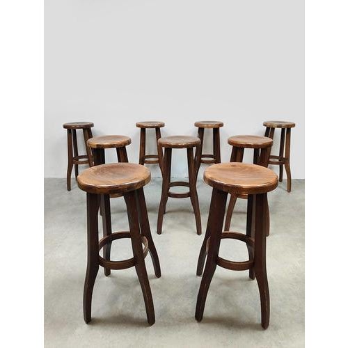 Wood Vintage Brutalist Wooden Barstools, 1970s, Set of 12 For Sale - Image 7 of 8