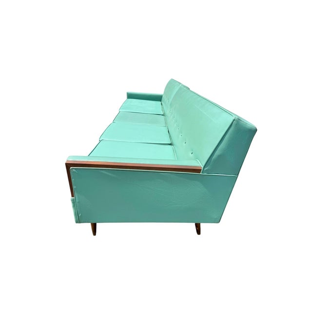 1960s Mid-Century Modern Turquoise & Walnut 2-Piece Sectional Sofa For Sale - Image 5 of 8