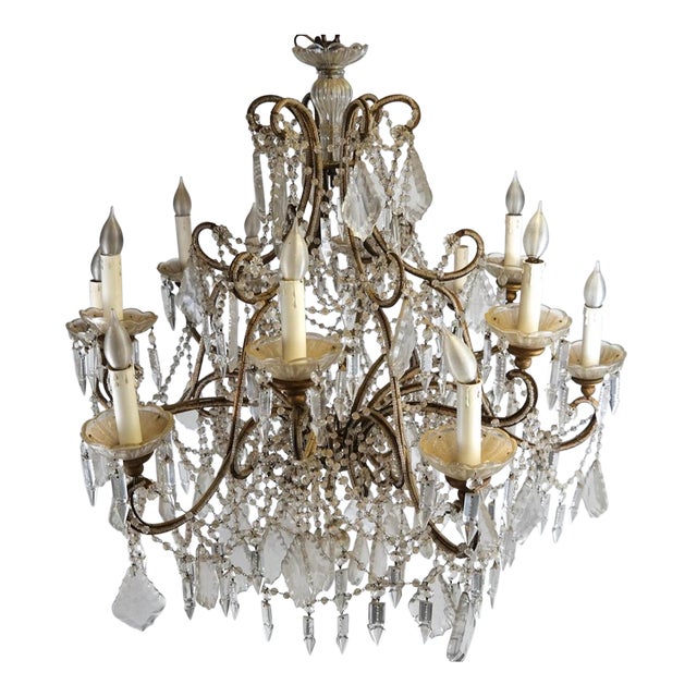 Mid 20th Century Louis XV Style Bronze and Crystal Twelve-Light Chandelier For Sale