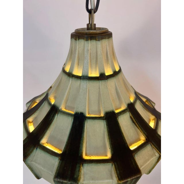 Cream Green Ceramic Pendant Lamp For Sale - Image 3 of 11