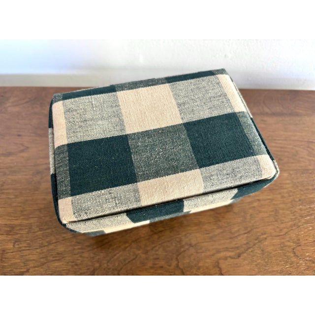 English 1990s Green and White Fabric Check Lidded Box For Sale - Image 3 of 6