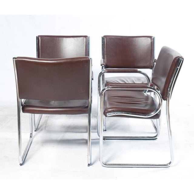 Vintage Leather and Chrome Dining Chairs, circa 1970s - Set of 4 For Sale - Image 4 of 4