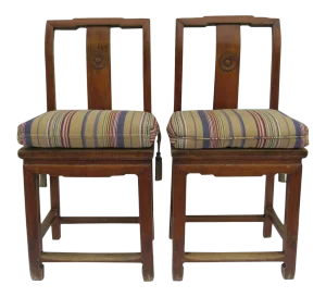 Chinese Country Alter Chair Flower Motif - a Pair