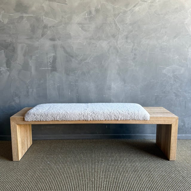 Casi Sheep Bench in White Oak and Natural Genuine Sheep Upholstery For Sale - Image 4 of 15